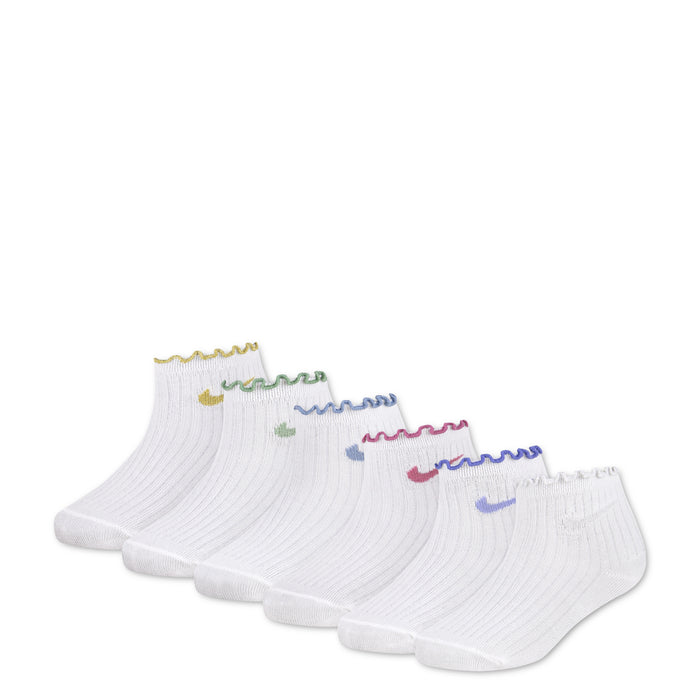 6-pack x-small white ankle socks with lettuce welt and multicolor logo accents
