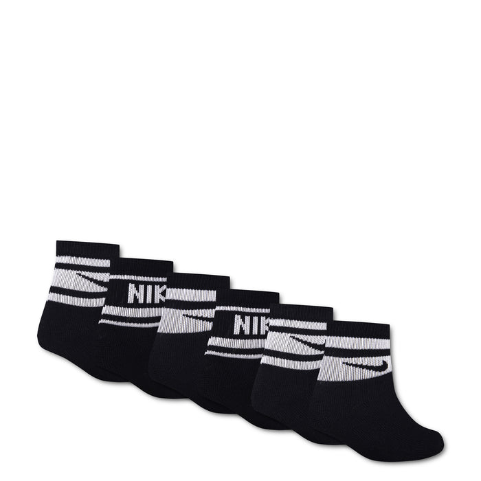 Pack of 6 black quarter socks with white striped cuff and Nike swoosh logo