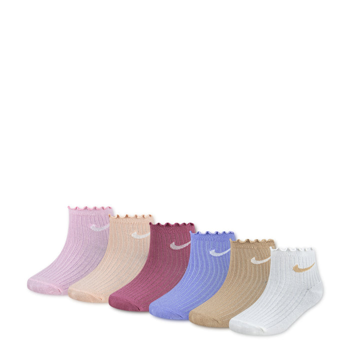 Lettuce-welt ankle socks 6-pack, pink beige maroon blue tan white, Nike swooshes