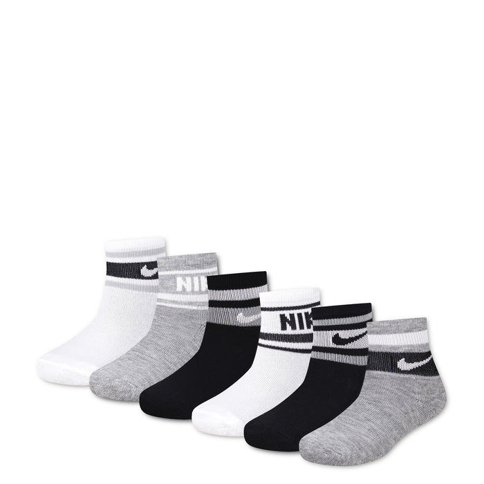 6-pack quarter socks with cushioned foot, white/dark gray/black, Nike logos