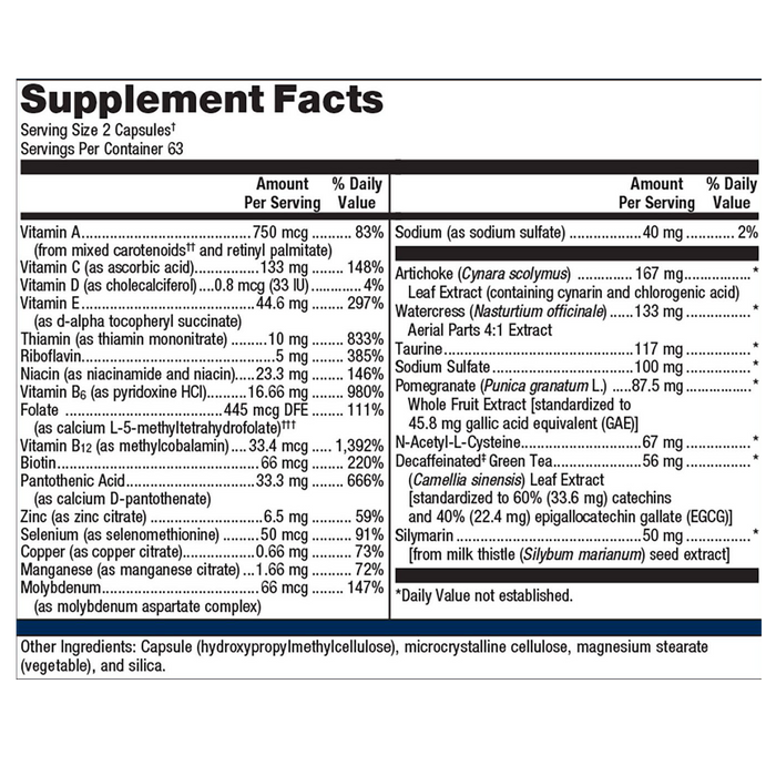 AdvaClear  126 Capsules by Metagenics Ingredients Label