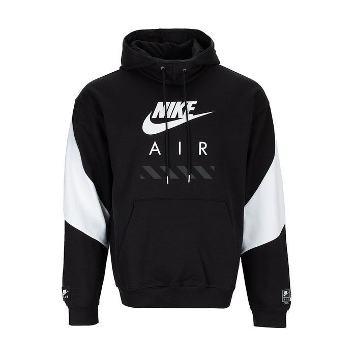 Men's black Air fleece pullover hoodie with hood and drawstring, Nike Air graphic