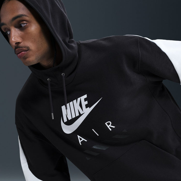 Men's black Air fleece pullover hoodie, hood with drawstring and Nike Air logo front