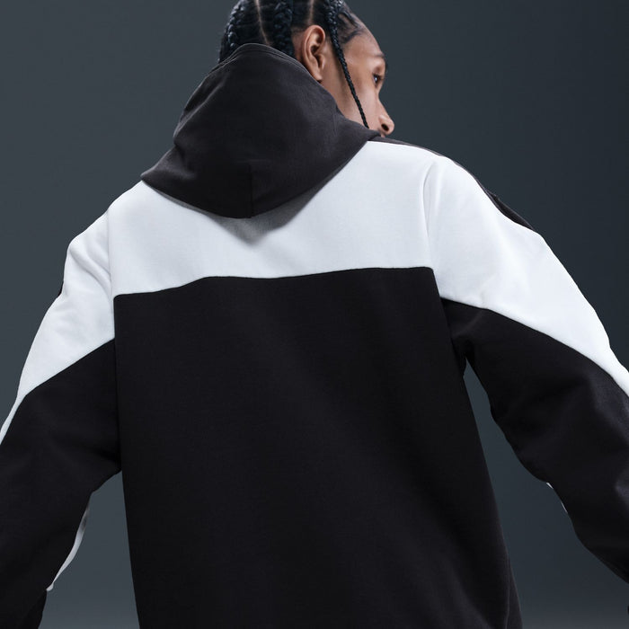 Men's black and white Air fleece pullover hoodie, color-block back panel