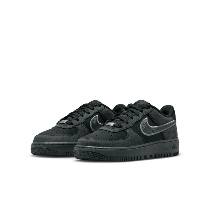 Air Force 1 LV8 youth sneakers, dark charcoal with Nike-style swooshes and laces