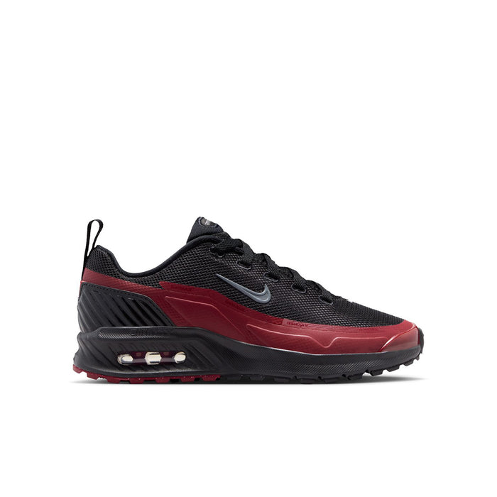 Youth running sneakers in black knit with red side panel and Air heel window
