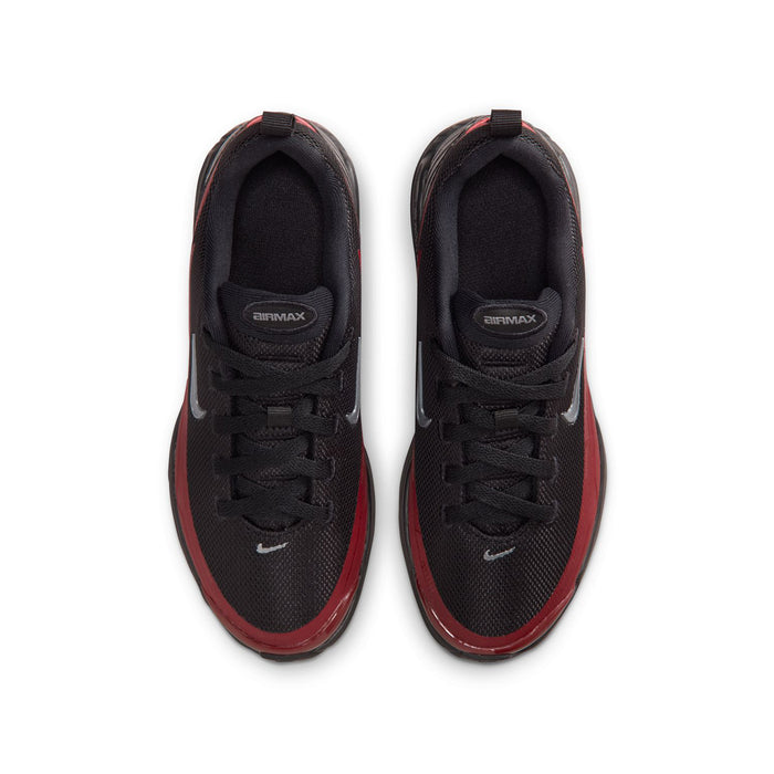 Youth black low-top sneakers with red trim, lace-up and cushioned collar