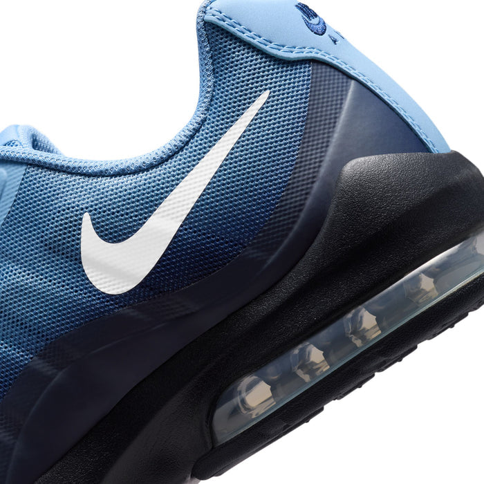 Men's Air Max Invigor running shoe in blue mesh with white swoosh and black air sole