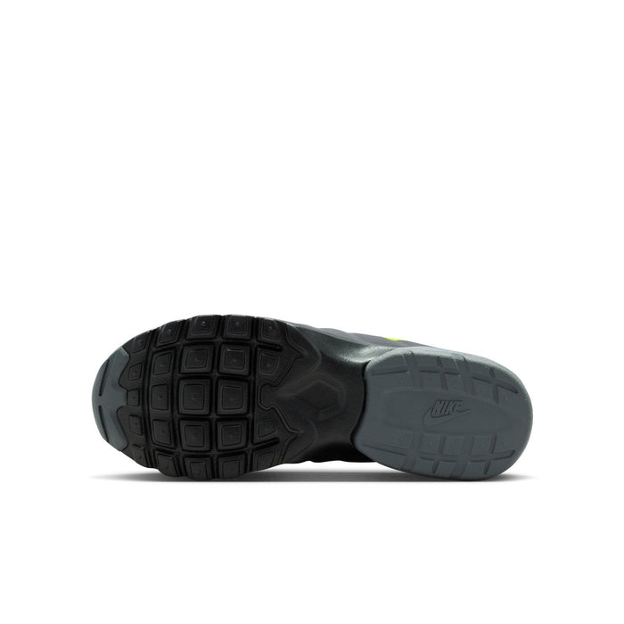 Youth running shoes outsole with textured tread and dark gray rubber