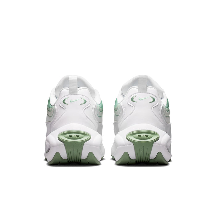 White mint green women's sneaker heel with green pull tab and Air unit detail