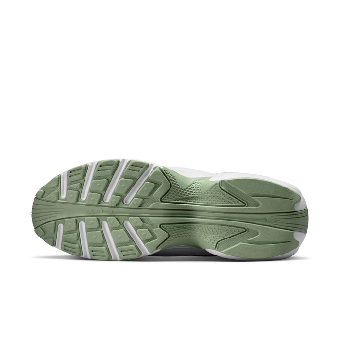 Mint green and white women's sneaker outsole with deep tread for grip