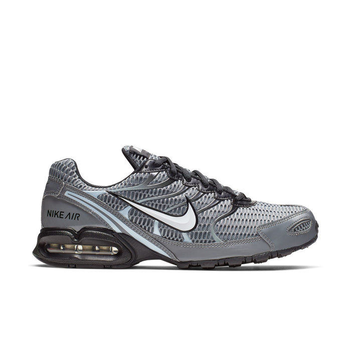 Men's grey mesh Air-cushioned running shoe with black laces and Nike swoosh