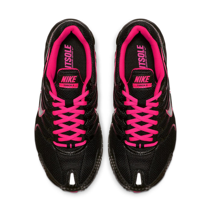 Pair of black and pink sneakers with Nike Air logo on tongues