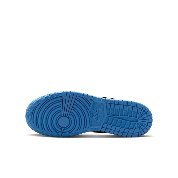 Bright blue rubber outsole for youth low-top sneakers with traction grooves
