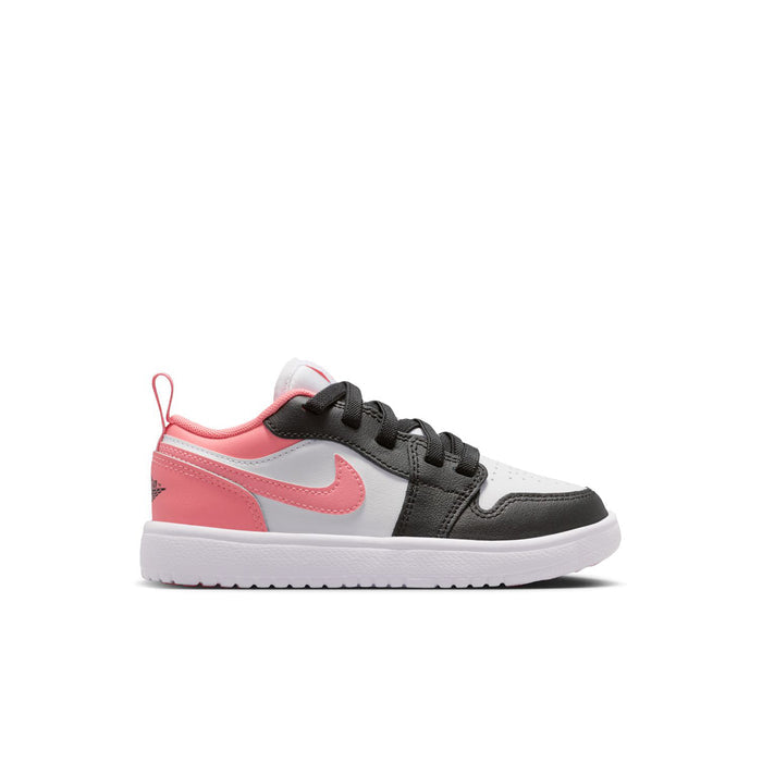 Kids' low-top sneakers in black, pink and white with lace-up closure and swoosh