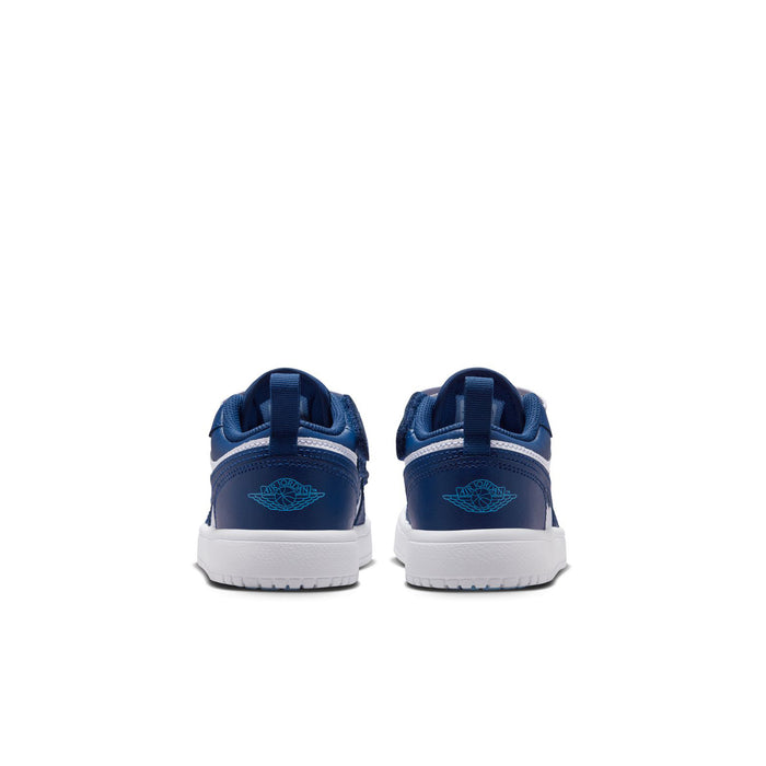 Kids' low-top sneakers, rear view of both shoes, navy heel with white midsole