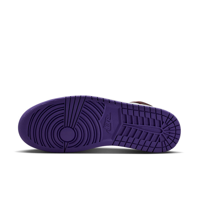 Purple rubber outsole with traction pattern for mid-top sneakers