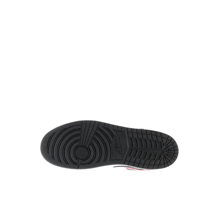 Kids sneaker outsole view, black rubber tread