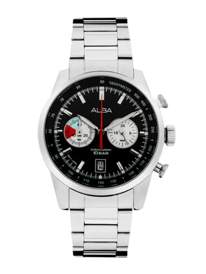 Alba Oval Black Dial Analog Watch With Metal Strap - A4B001X1