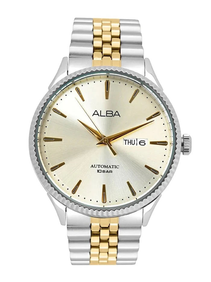 Alba Oval Cream-Coloured Dial Analog Watch With Metal Strap - AL4233X1