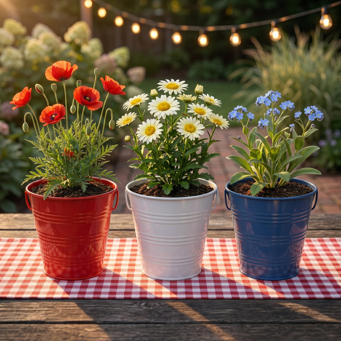 Americana Flower Grow Kit | Red, White & Blue Pails (Set of 3)