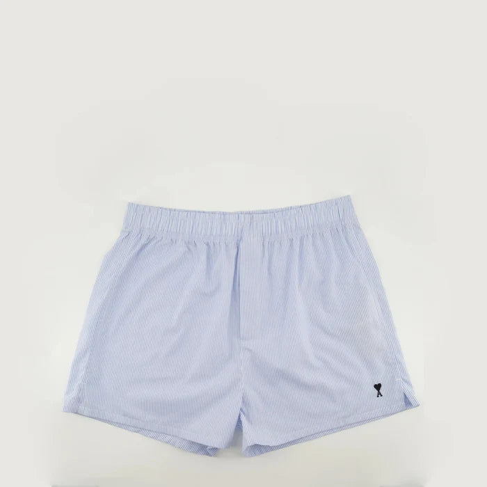 Ami Paris - Caleçon en popeline de coton rayée Ami de coeur - Bleu ciel/blanc naturel - Sous - vetements - HUN207.CO0092