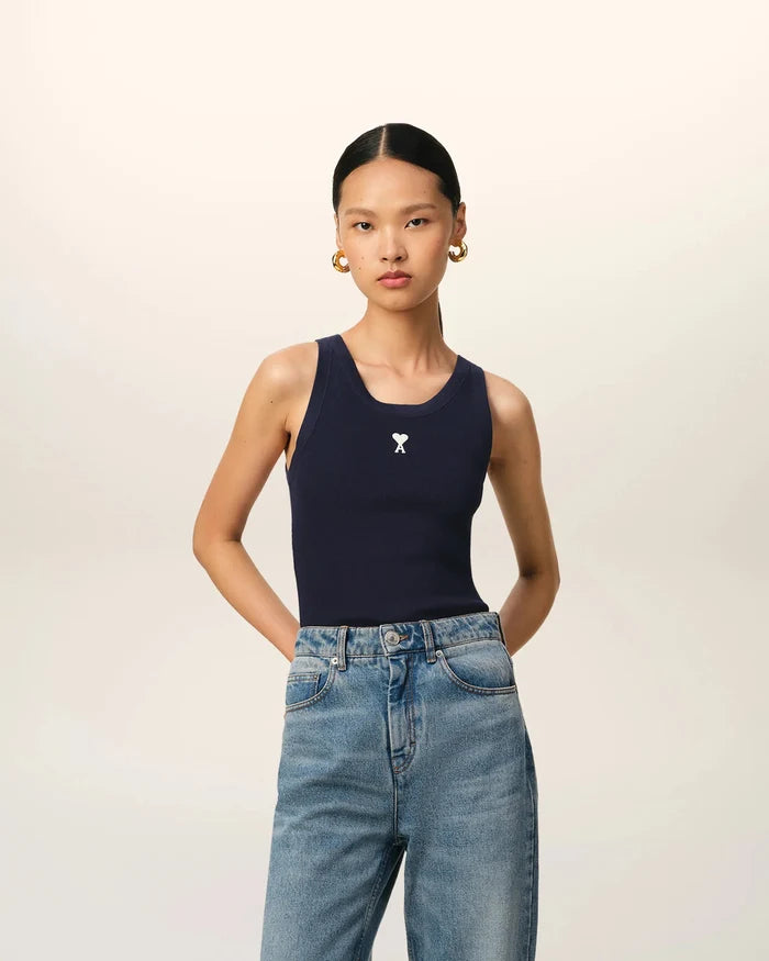 Ami Paris - Débardeur Femme Ami de Coeur En Rib De Coton - Bleu Marine - FTK160 - Débardeur - FTK160.JE0117