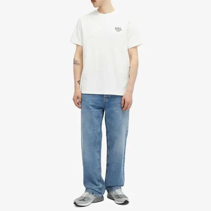 A.P.C - T - Shirt Standard Rue madame GOTS - Blanc/Bleu Marine - T - shirts - COHBU - M26388