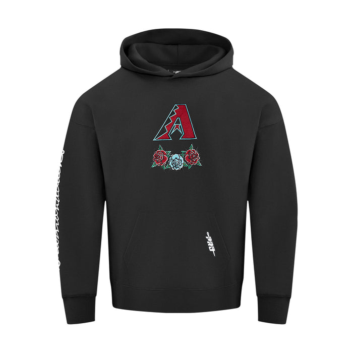 Black men’s hoodie with Arizona A logo and rose graphic on chest