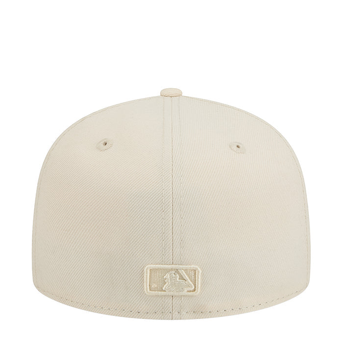 Light cream baseball cap with tonal rectangular emblem on front
