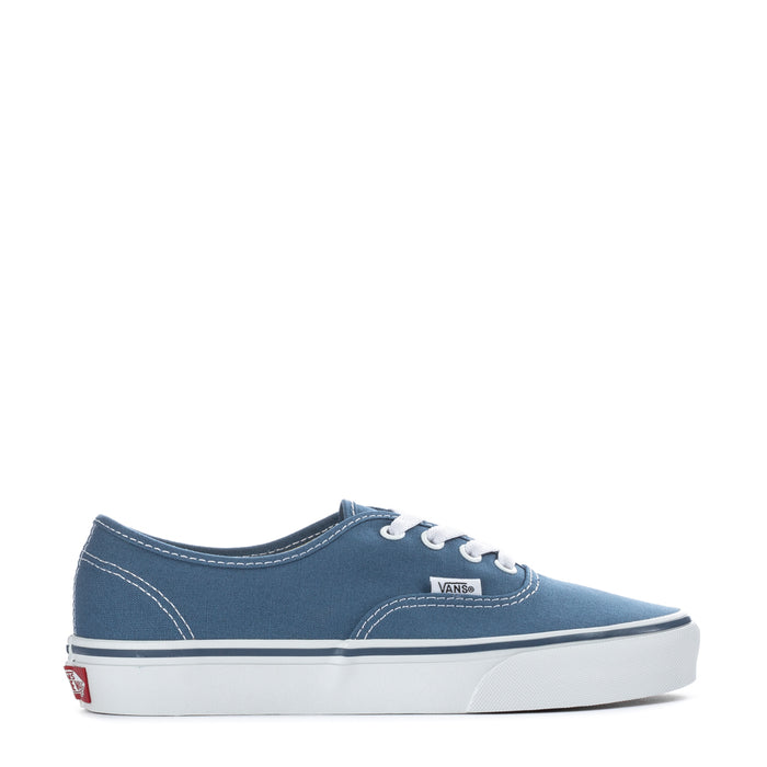 Youth navy canvas low-top sneakers with white laces and VANS side logo