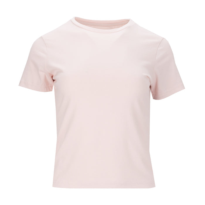 Women's baby tee in primrose light pink, crew neck short sleeves