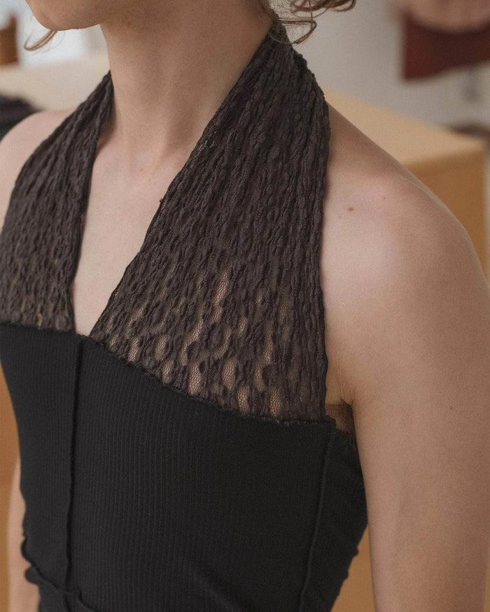 Baserange - Nehru Halter Top Dos - nu - Dentelle de Coton Biologique - Noir - Tops -