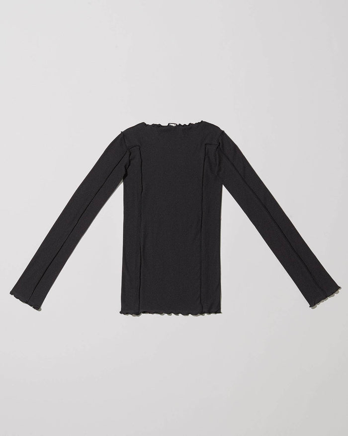 Baserange - T-shirt manches longues noir - Coton biologique côtelé - Tops - TTML-RB-000