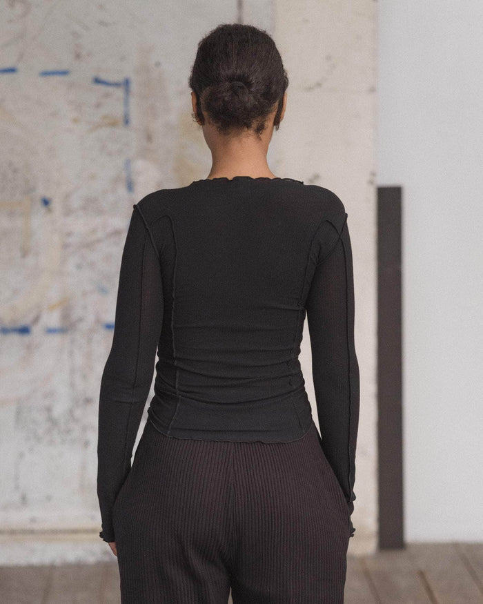 Baserange - T-shirt manches longues noir - Coton biologique côtelé - Tops - TTML-RB-000