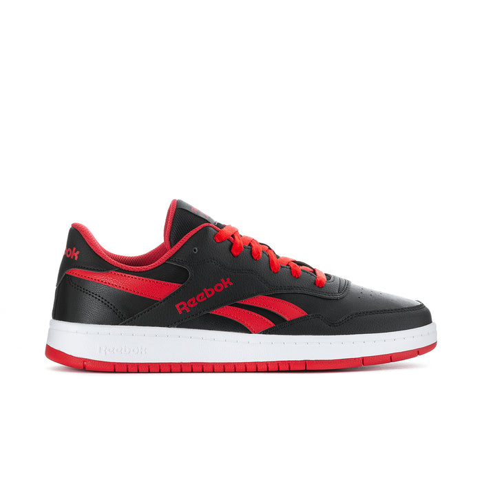 Men's Reebok BB 1000 lace-up sneakers, black with red stripes and white sole.