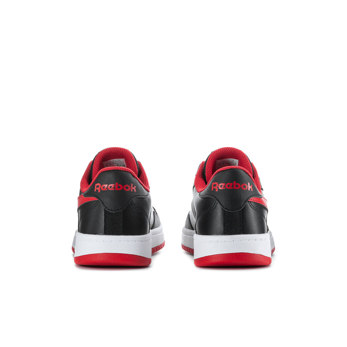 Men's Reebok BB 1000 sneakers, black with red heel tab and white midsole stripe.