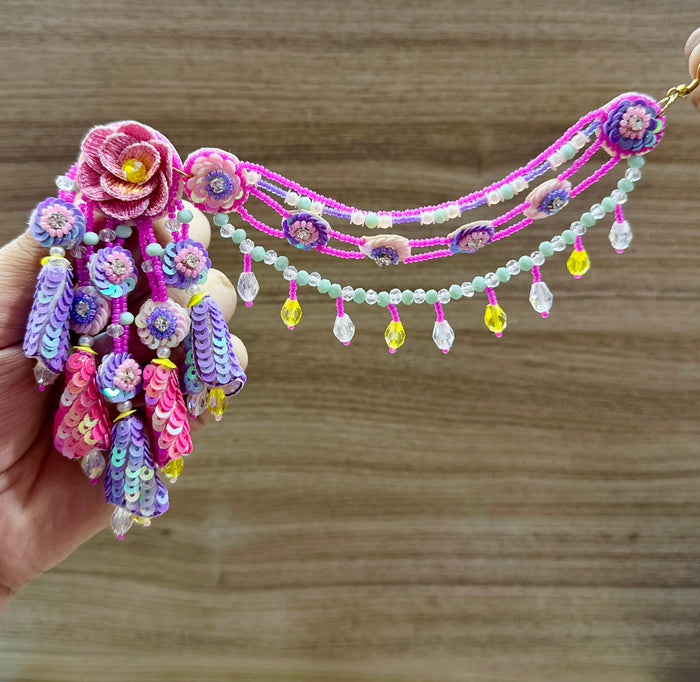 Beaded Handmade Jewellery Purple Pink Earring Tikka Set