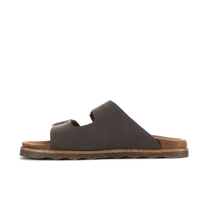 Men's dark brown leather sandals with thick sole and toe-strap detail