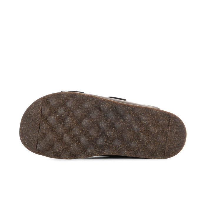 Dark brown rubber outsole with textured tread for men's sandals