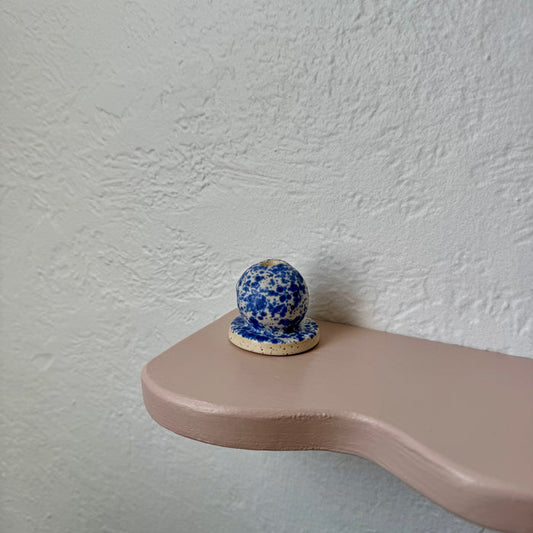 Blue speckled ceramic incense holder with dome sphere on flat base