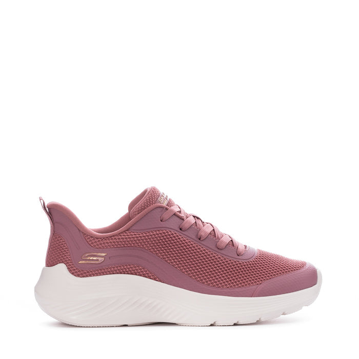 Rose knit lace-up women's sneakers with white cushioned sole