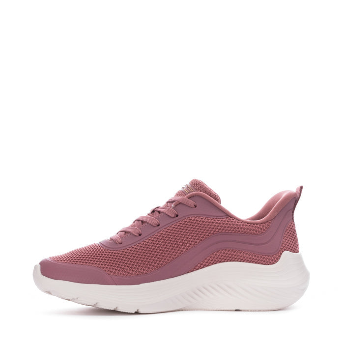 Rose lace-up running sneakers with mesh upper and white wave-textured sole