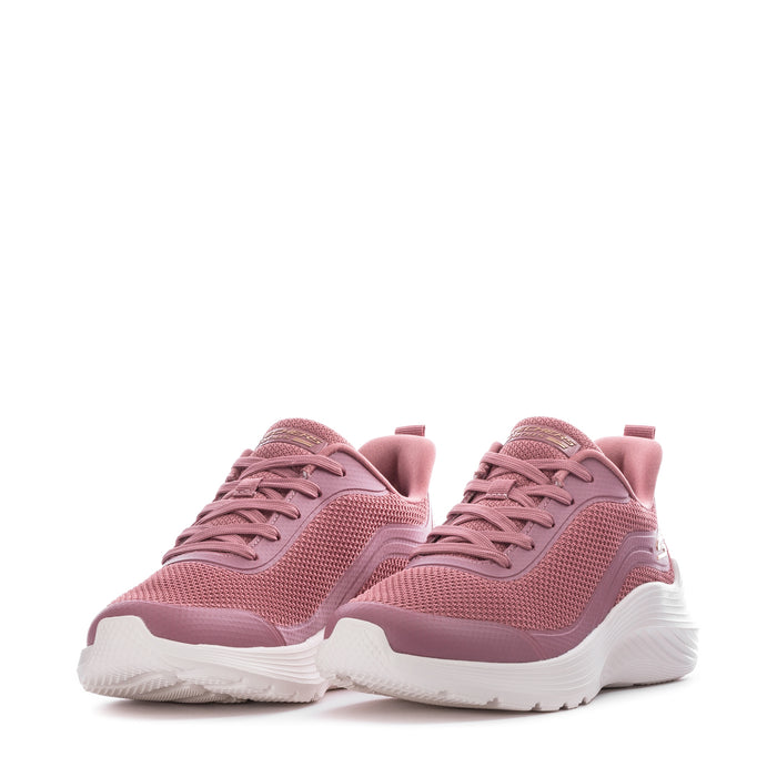 Pair of rose mesh lace-up sneakers with thick white midsole