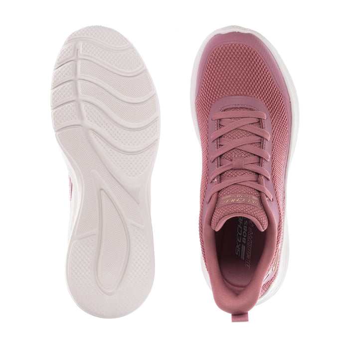 Rose mesh lace-up sneakers with visible outsole tread and inner toe view