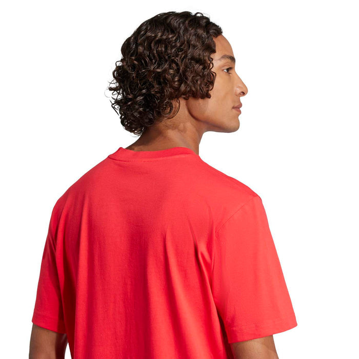 Men's red T-shirt back view with crew neckline