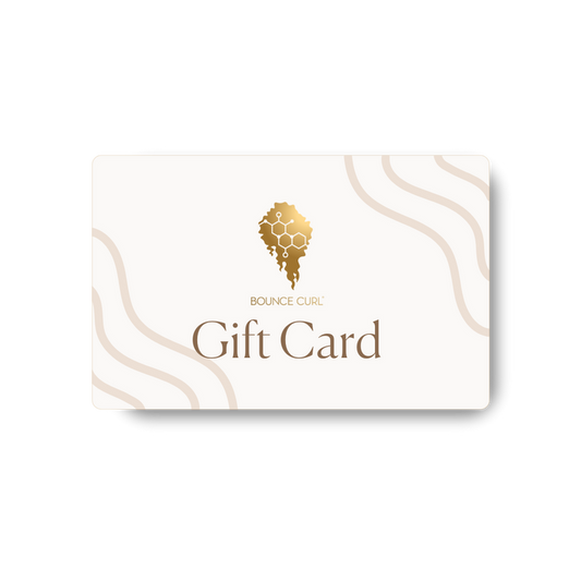 Bounce Curl White and Gold Gift Card on a white background