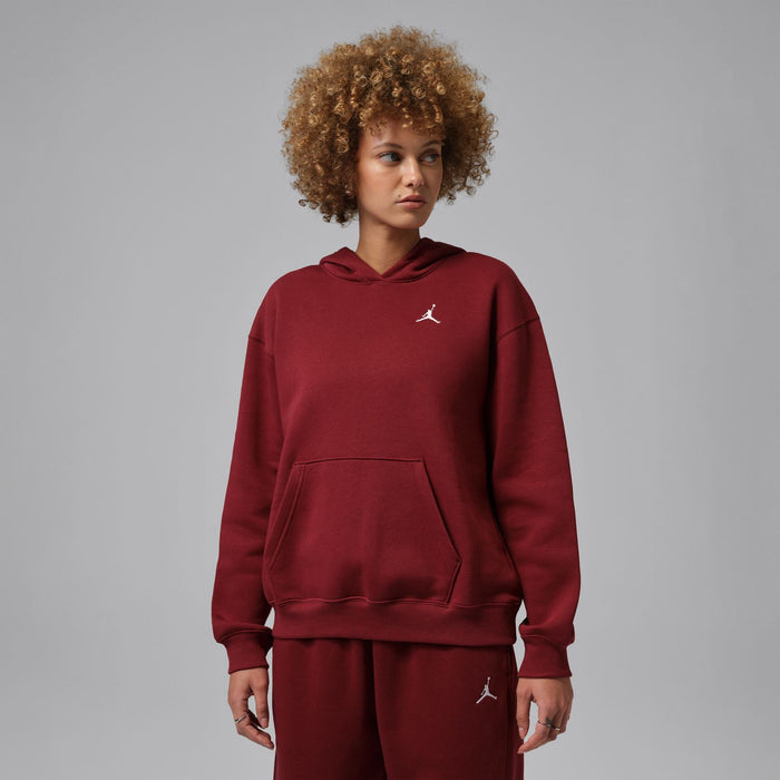 Women’s fleece pullover hoodie, team red with kangaroo pocket and small Jordan logo