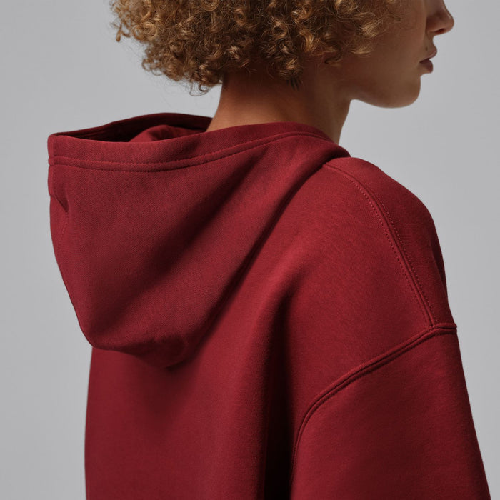 Team red fleece pullover hoodie back and shoulder with hood seam detailing