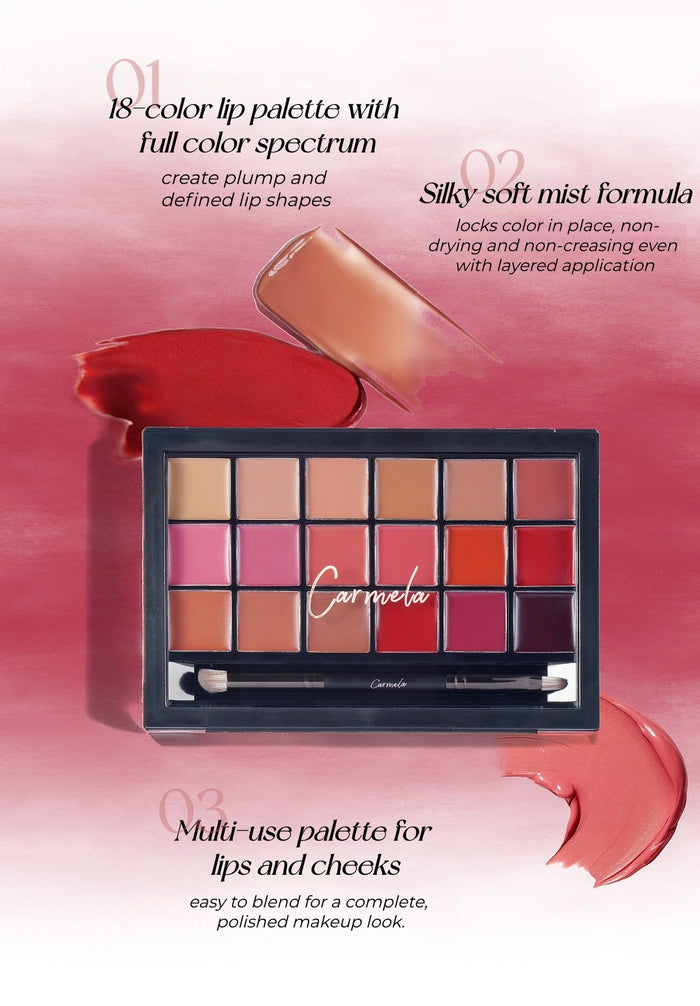 CARMELA 18-color Velvet Matte Multi-use Lipstick Makeup Palette T5707
